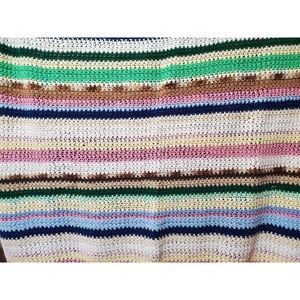 Vintage Afghan Throw BLANKET Multi Color Pastel  Crochet Handmade 58” X 55”